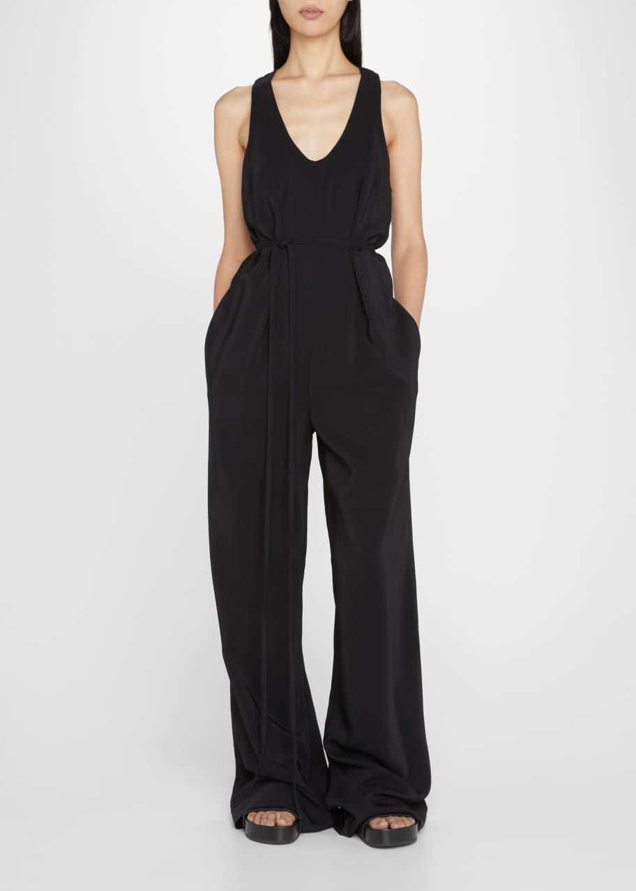 Sleeveless Belted Wide Leg Jumpsuit