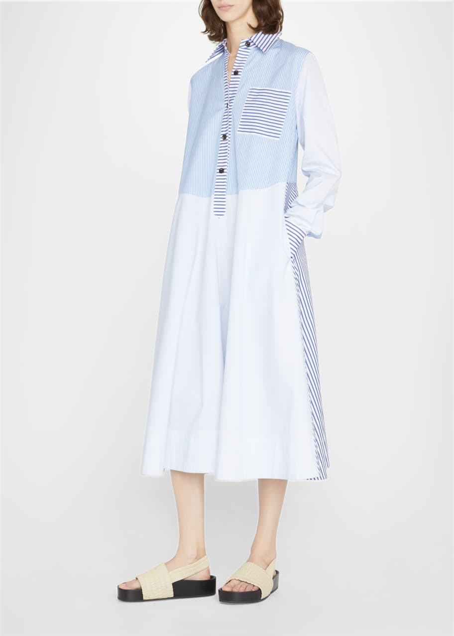 Co Patchwork Stripe Button-Down Midi Dress - Bergdorf Goodman