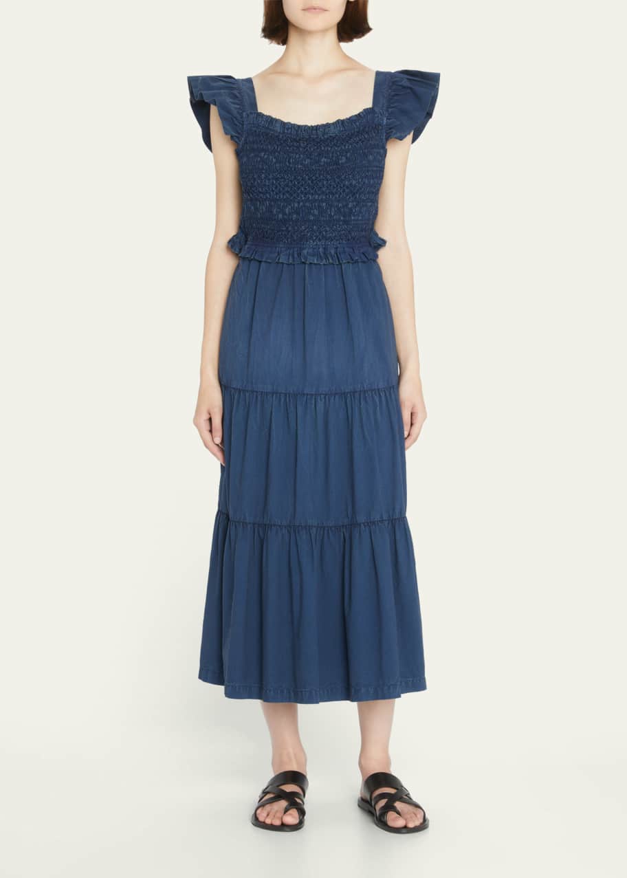 Sea Simona Smocked Tiered Self-Tie Open Back Tiered Midi Dress - Bergdorf  Goodman
