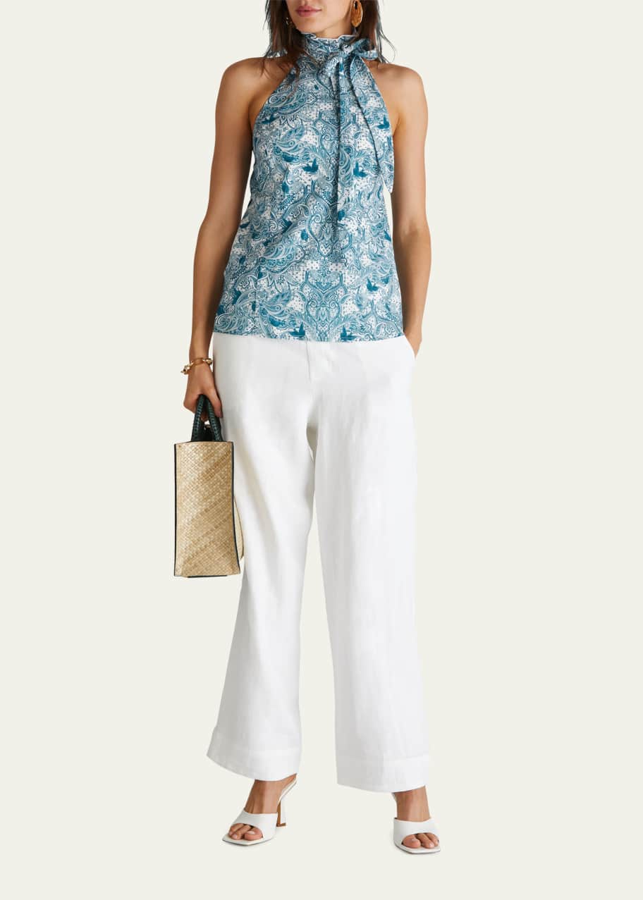 Image 1 of 1: Angelina Neck-Tie Sleeveless Paisley-Print Top