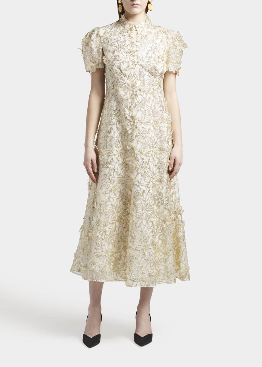 Erdem Lauren Sequin Floral-Applique Organza Midi Dress - Bergdorf Goodman