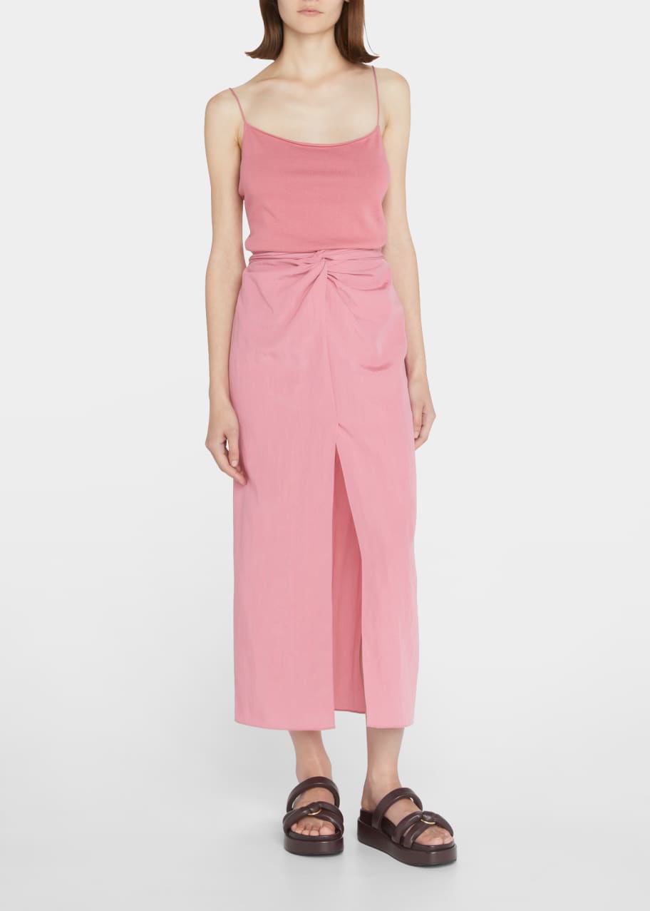 Vince knot silk deals midi skirt