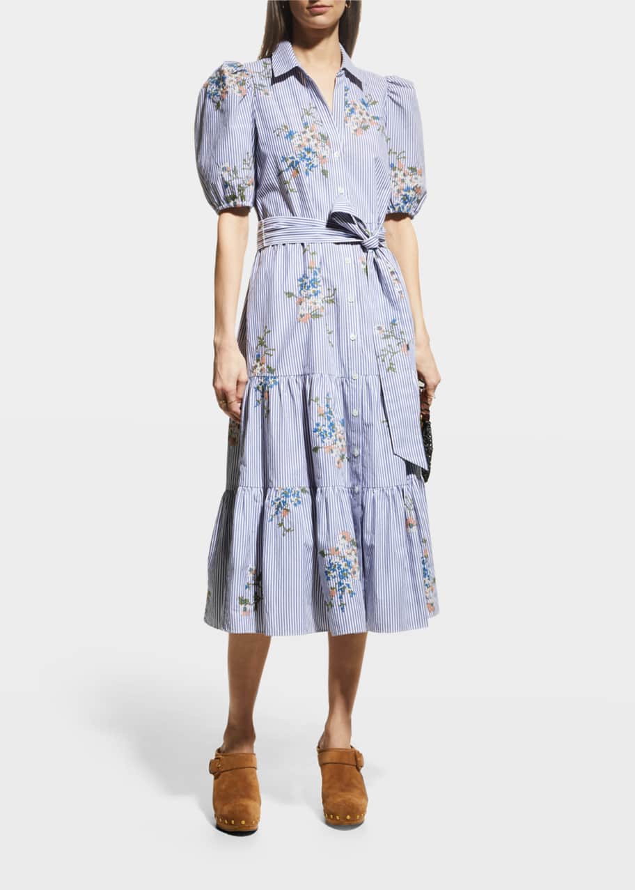 Veronica Beard Eunice Floral Embroidered Striped Button-Front Midi Dress -  Bergdorf Goodman