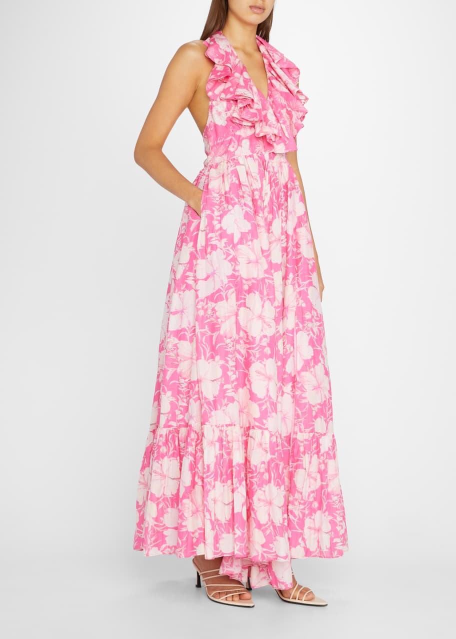 LoveShackFancy Marinette Ruffle Floral Halter Maxi Dress - Bergdorf Goodman