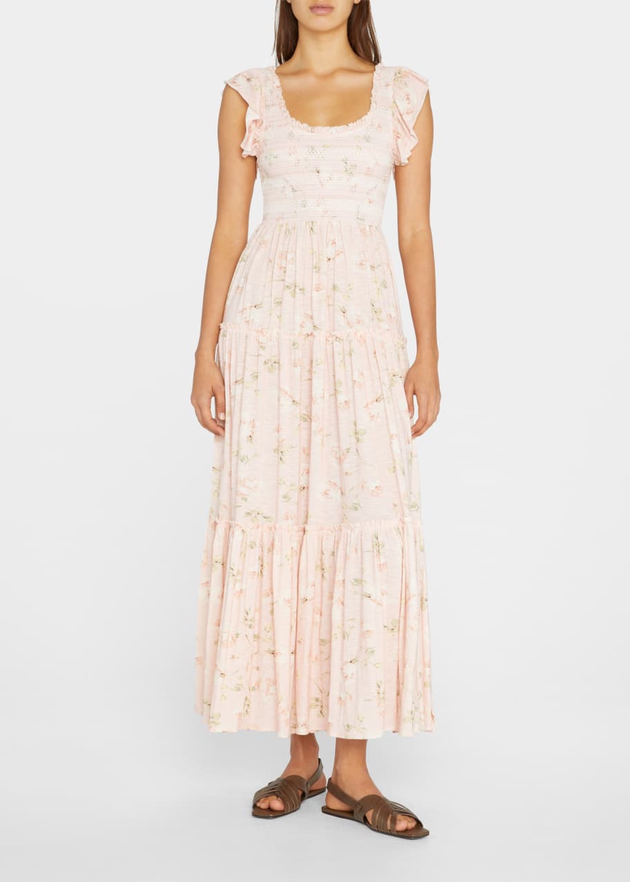LoveShackFancy Chessie Tiered Floral Cotton Maxi Dress Bergdorf