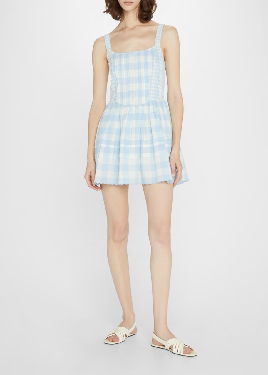 LoveShackFancy Chennedy Scalloped Cotton Check Mini Dress - Bergdorf Goodman