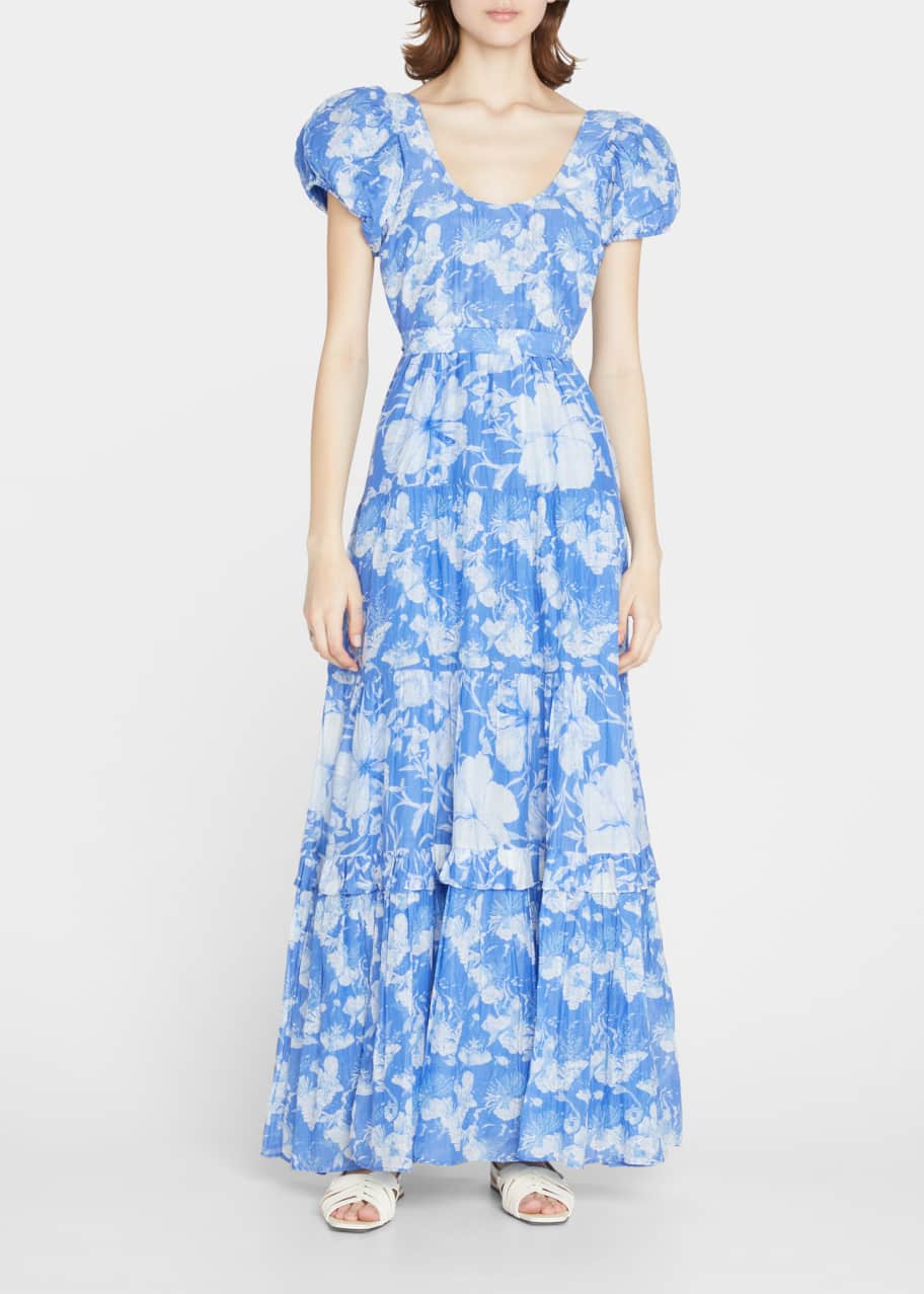 blue love shack fancy dress Theodore Silk-Blend Floral Maxi Dress Skylight Blue / 6