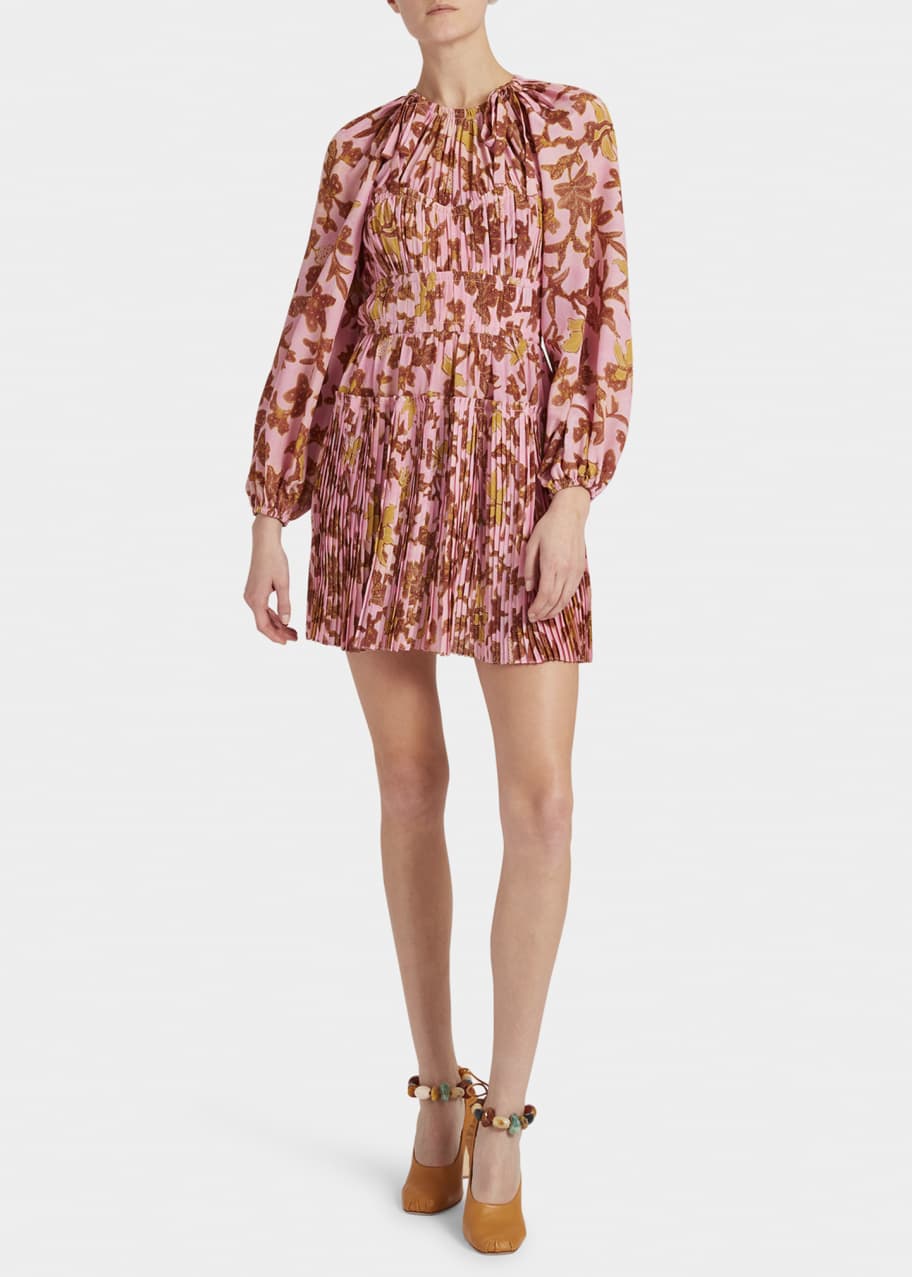 Ulla Johnson Sefia Long-Sleeve Pleated Mini Dress - Bergdorf Goodman