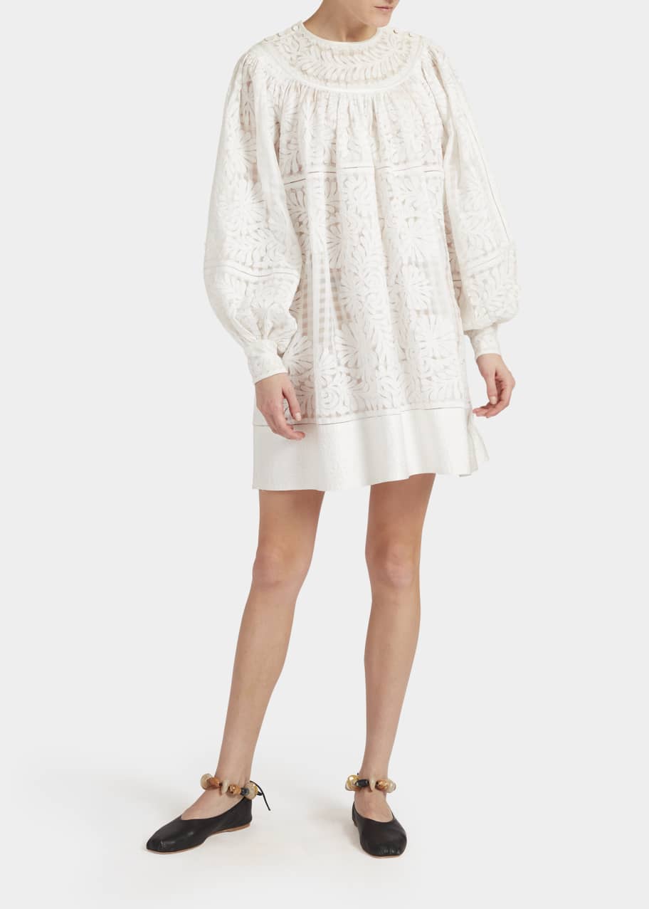 Ulla Johnson Bianca Hand Embroidered Balloon Sleeve Shift Dress - Bergdorf  Goodman