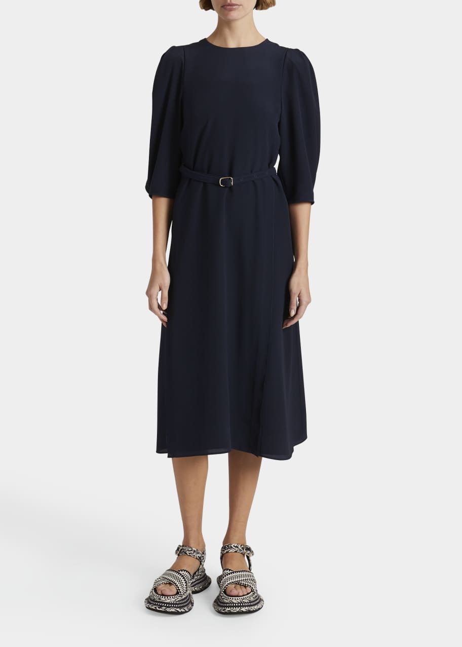 Chloe Belted Elbow-Length Crepe Midi Dress - Bergdorf Goodman