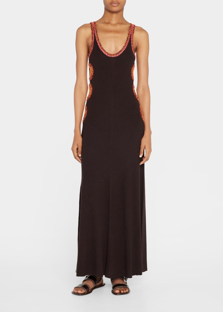 chloe crochet maxi dress Rib Crochet-Trim Cutout Wool Crochet knit maxi Soft A-line Korean Casual Shorts For My Actual Bust is:42