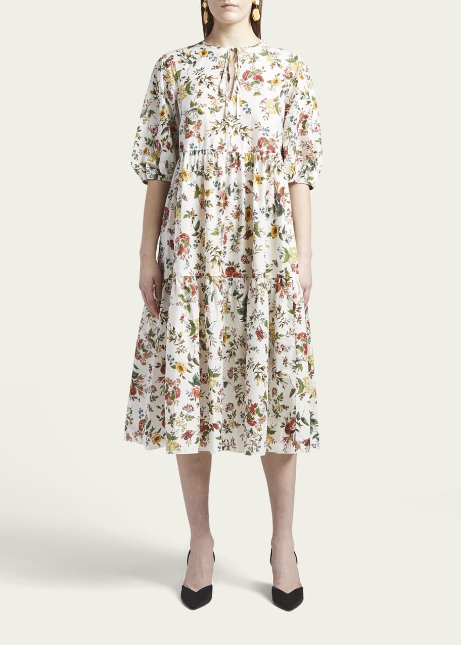 Erdem Positano Floral-Print Tiered Midi Dress - Bergdorf Goodman