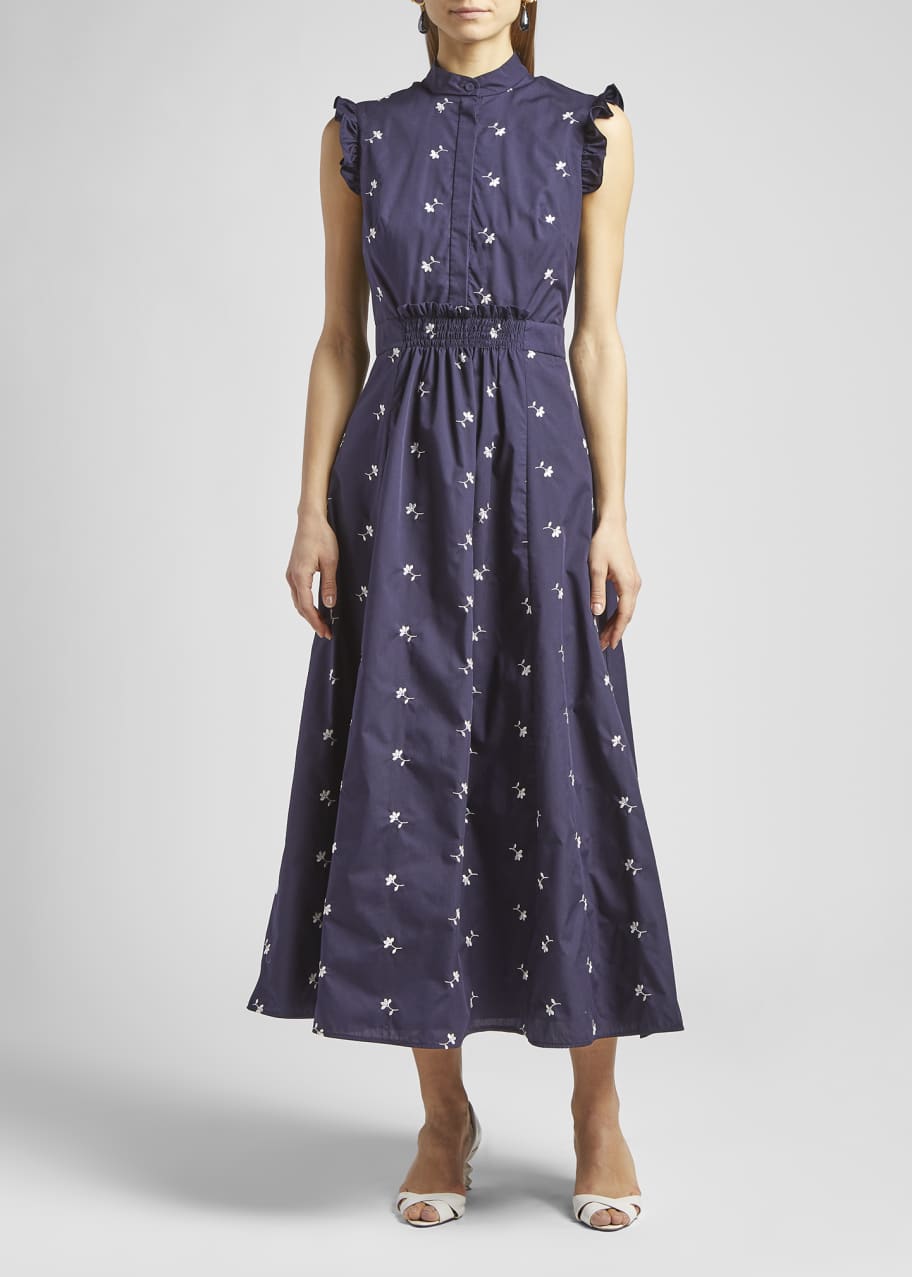 Erdem Evie Ditsy-Embroidered Poplin Midi Dress - Bergdorf Goodman