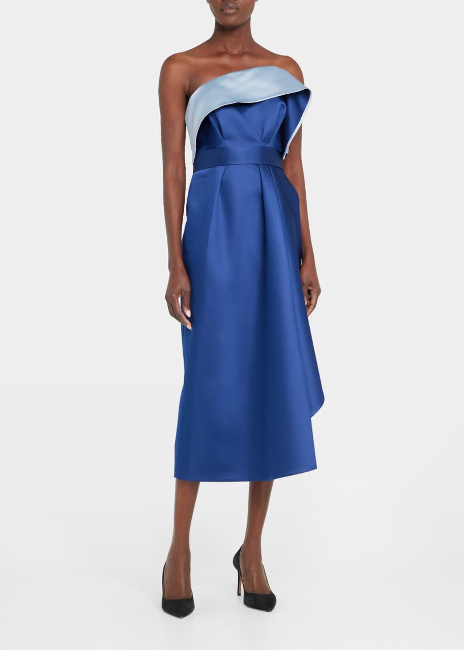 Carolina Herrera Strapless Cascading Draped Midi Dress - Bergdorf Goodman
