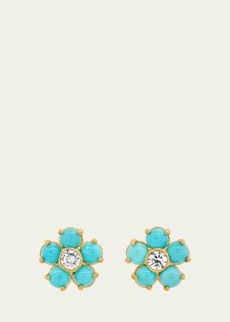 Turquoise Diamond Center Large Flower Earrings
