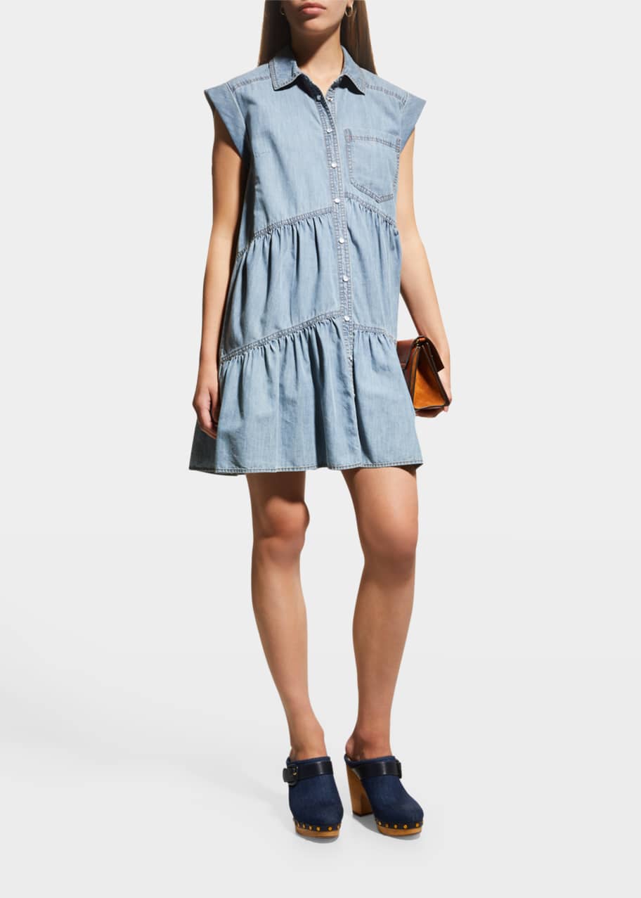 Veronica Beard Harrow Denim Button-Front Tiered Mini Dress - Bergdorf  Goodman