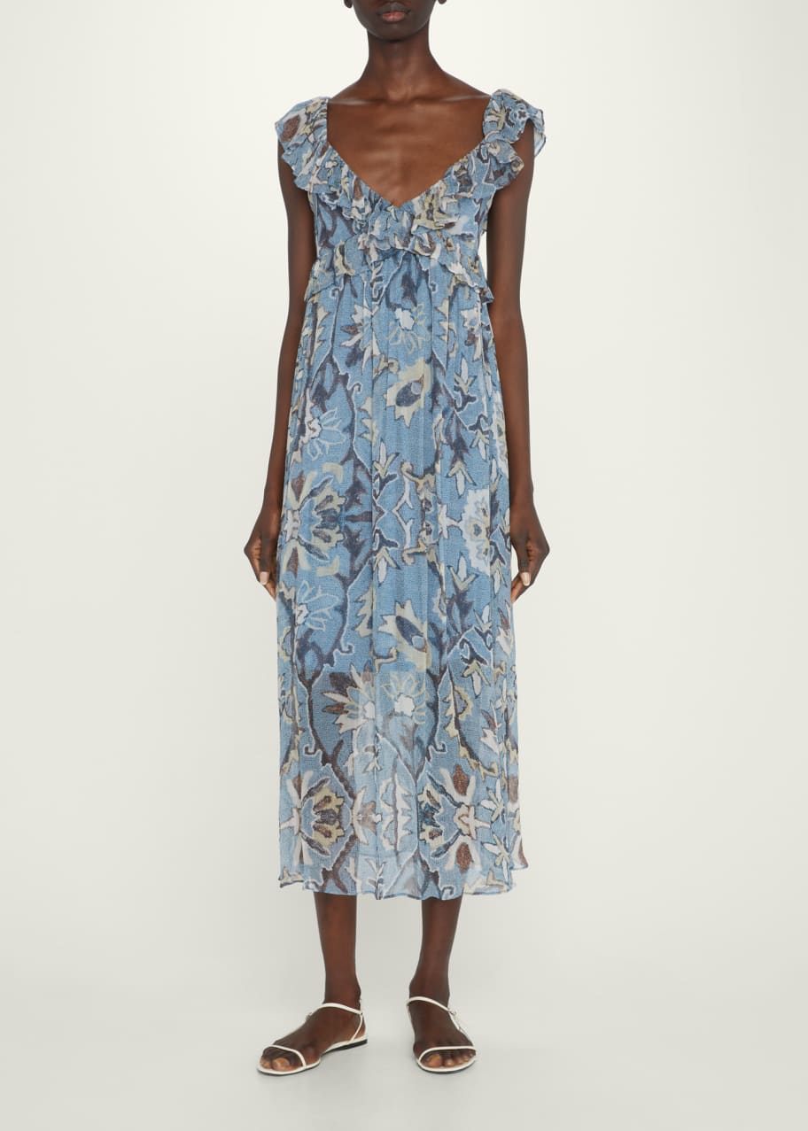 Hannah Artwear Dara Tie-Back Floral Midi Dress - Bergdorf Goodman