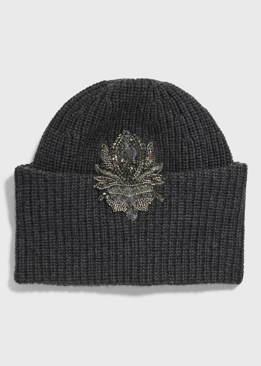 BRUNELLO CUCINELLI カシミヤ スパンコール・ラメ ニット帽 Brunello Cucinelli Beaded-Broach Cashmere Rib Beanie - Bergdorf