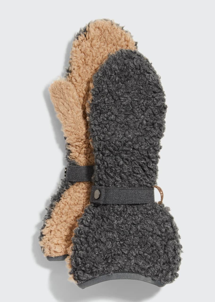 Image 1 of 1: Bicolor Cashmere Mittens with Monili Detail
