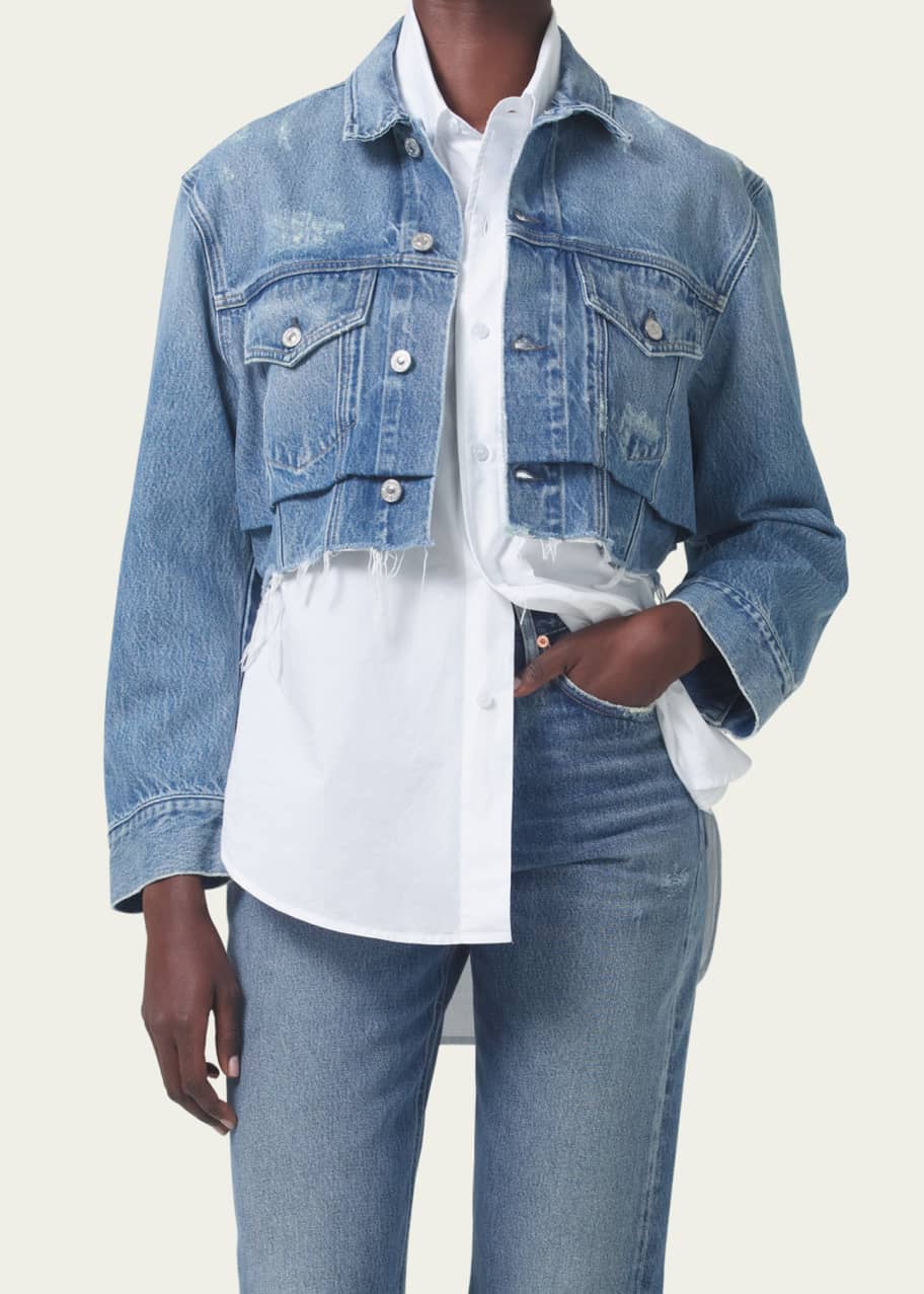 Cropped denim jacket raw hem online