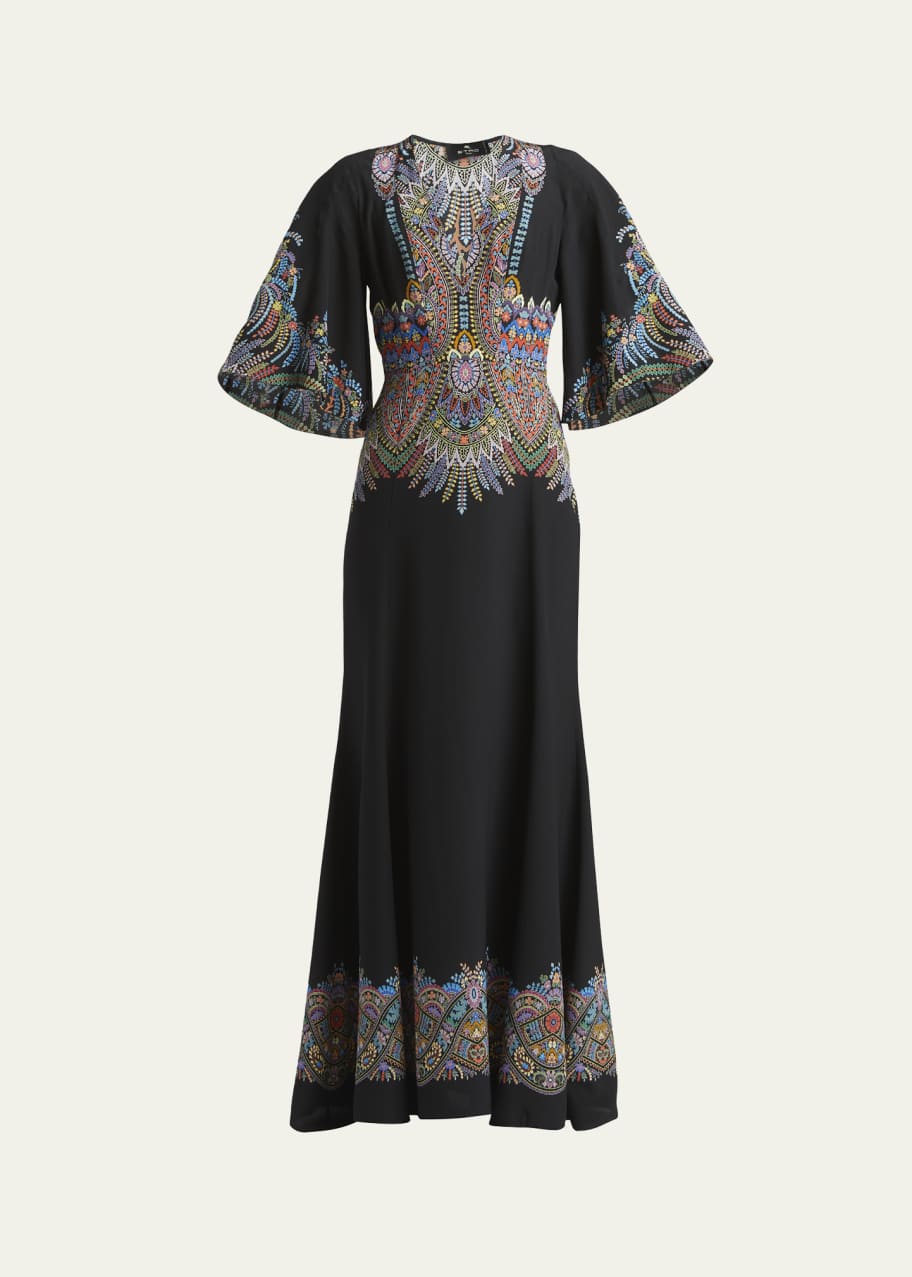 chinese dress ladies There She Grows Smocked Floral Crepe Maxi Dress, French Blue / L
