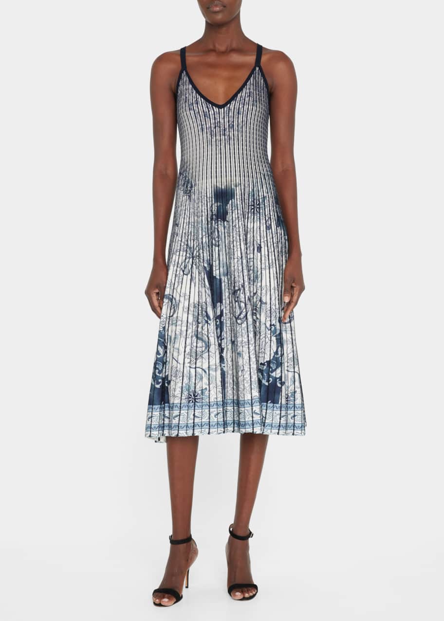 beatrice pleated midi dress Etro Beatrice Toile-Print Pleated Knit Midi Dress