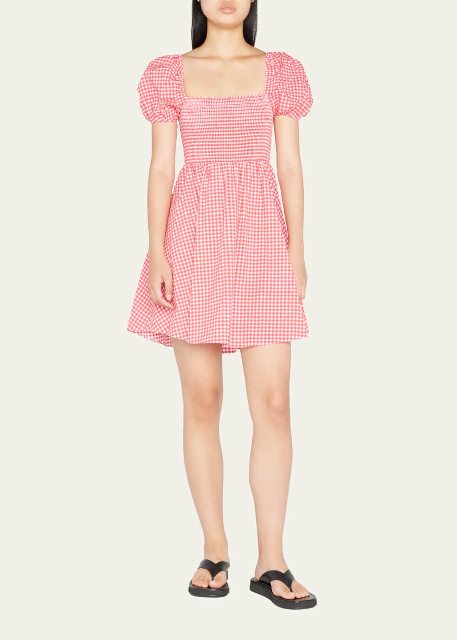 Caroline Constas Gianna Puff-Sleeve Gingham Mini Dress - Bergdorf Goodman