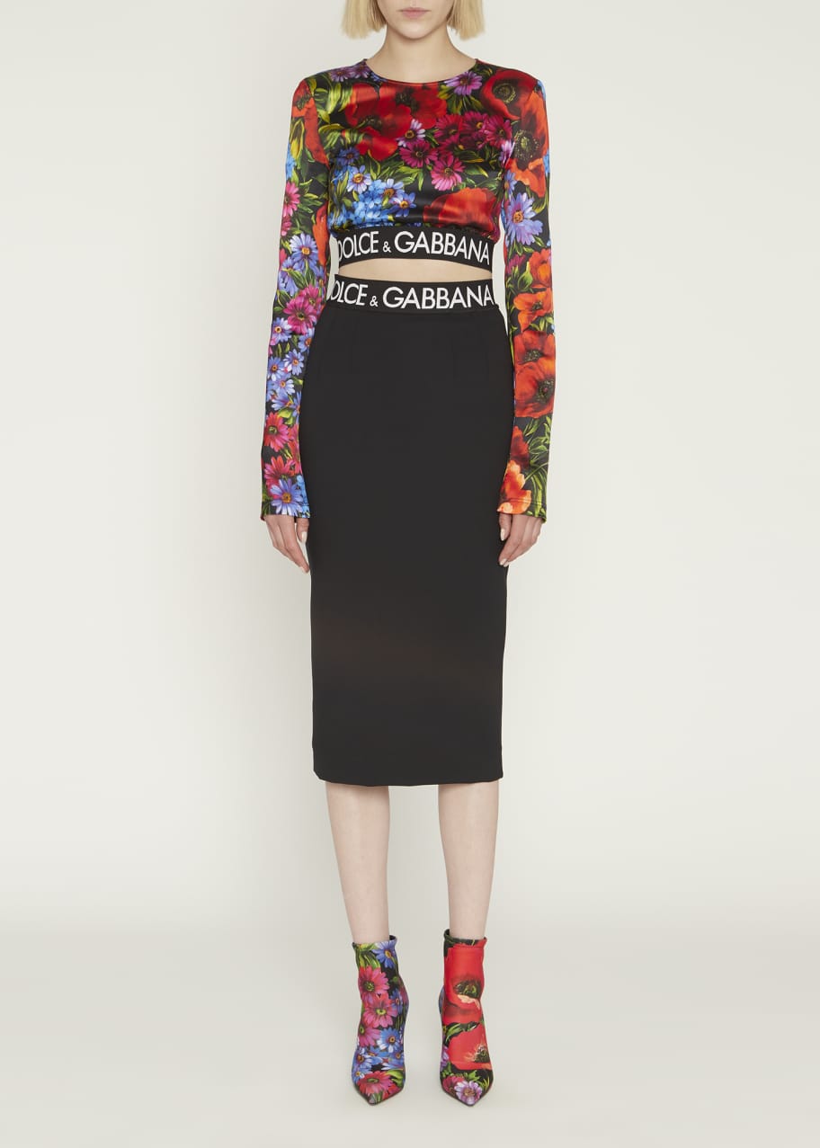 Dolce&Gabbana Floral LongSleeve Branded Crop Top Bergdorf Goodman