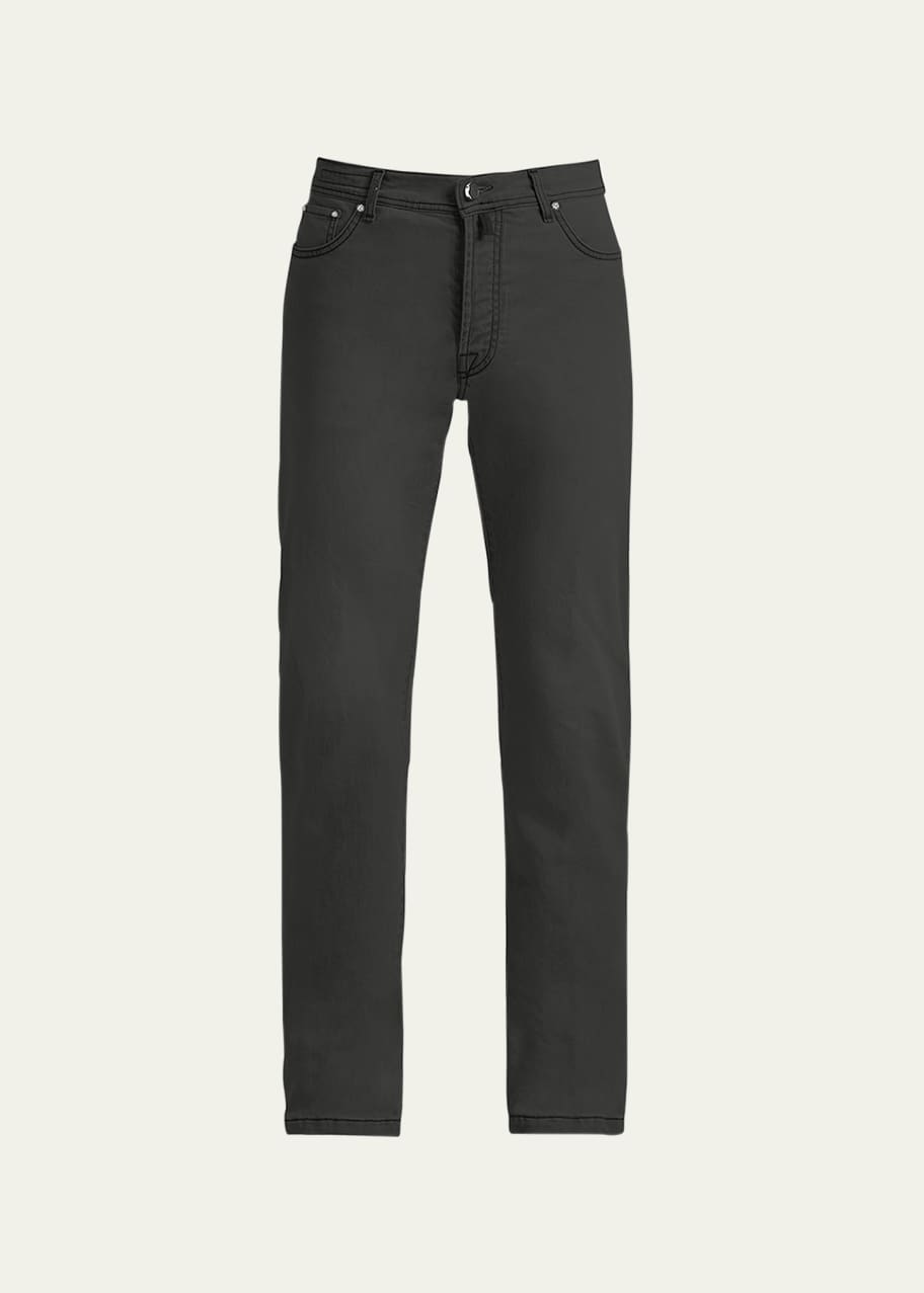 Image 1 of 1: Men's 5-Pocket Solid Cotton-Stretch Trousers