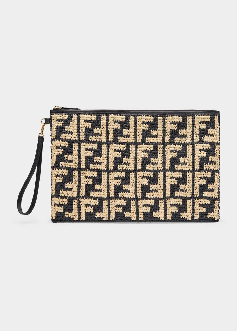 LARGE FLAT RAFFIA POUCH for Women - Fendi sale