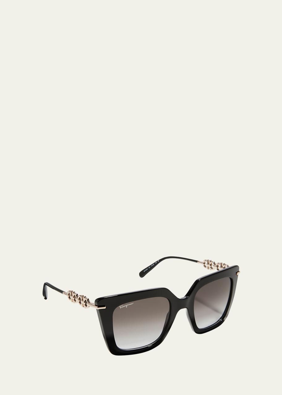 Ferragamo Gancini Chain Square Acetate & Metal Sunglasses  display picture 2