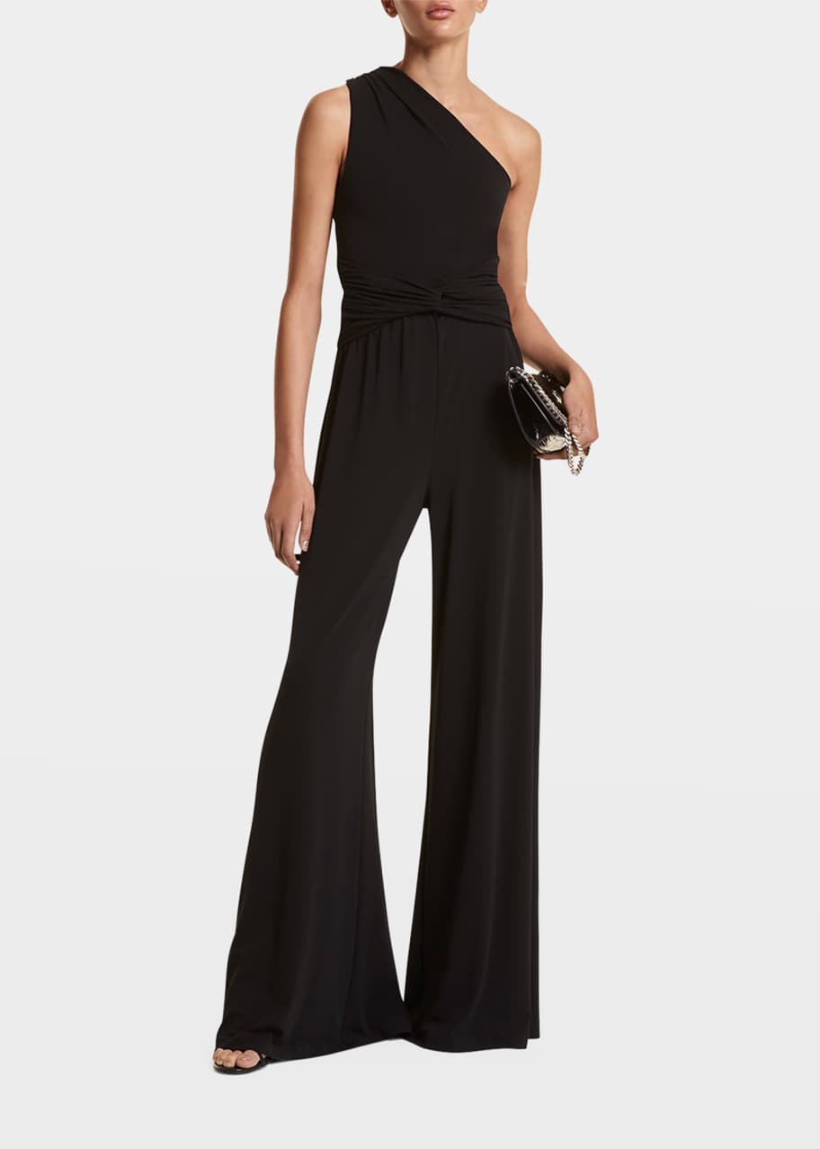 Michael Kors Collection One Shoulder Knot Front Palazzo Jumpsuit