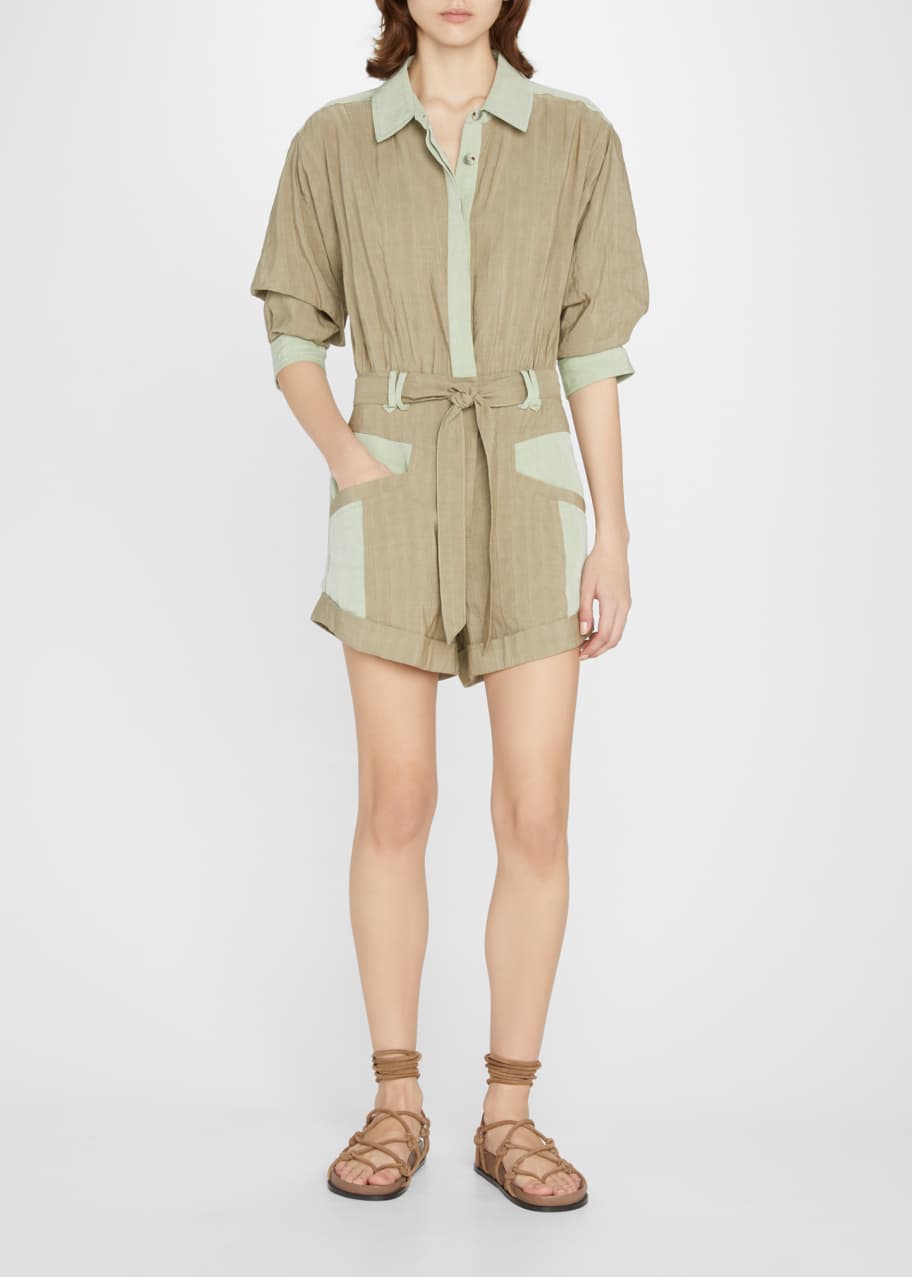 SIMKHAI Aliza Textured Belted Utility Romper Bergdorf Goodman