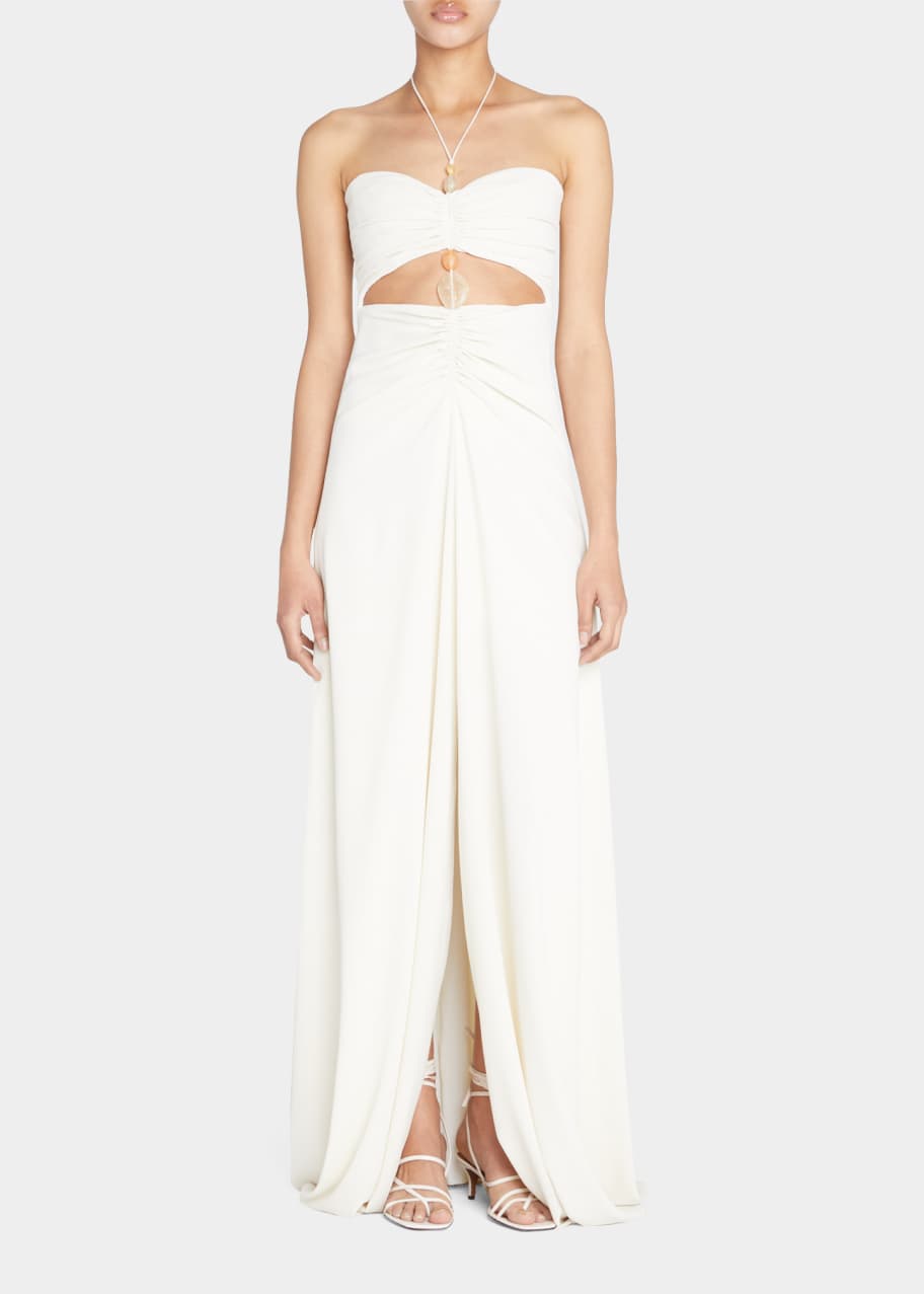 satin plisse maxi dress Crystal Embellished Plissé-Satin Maxi Dress