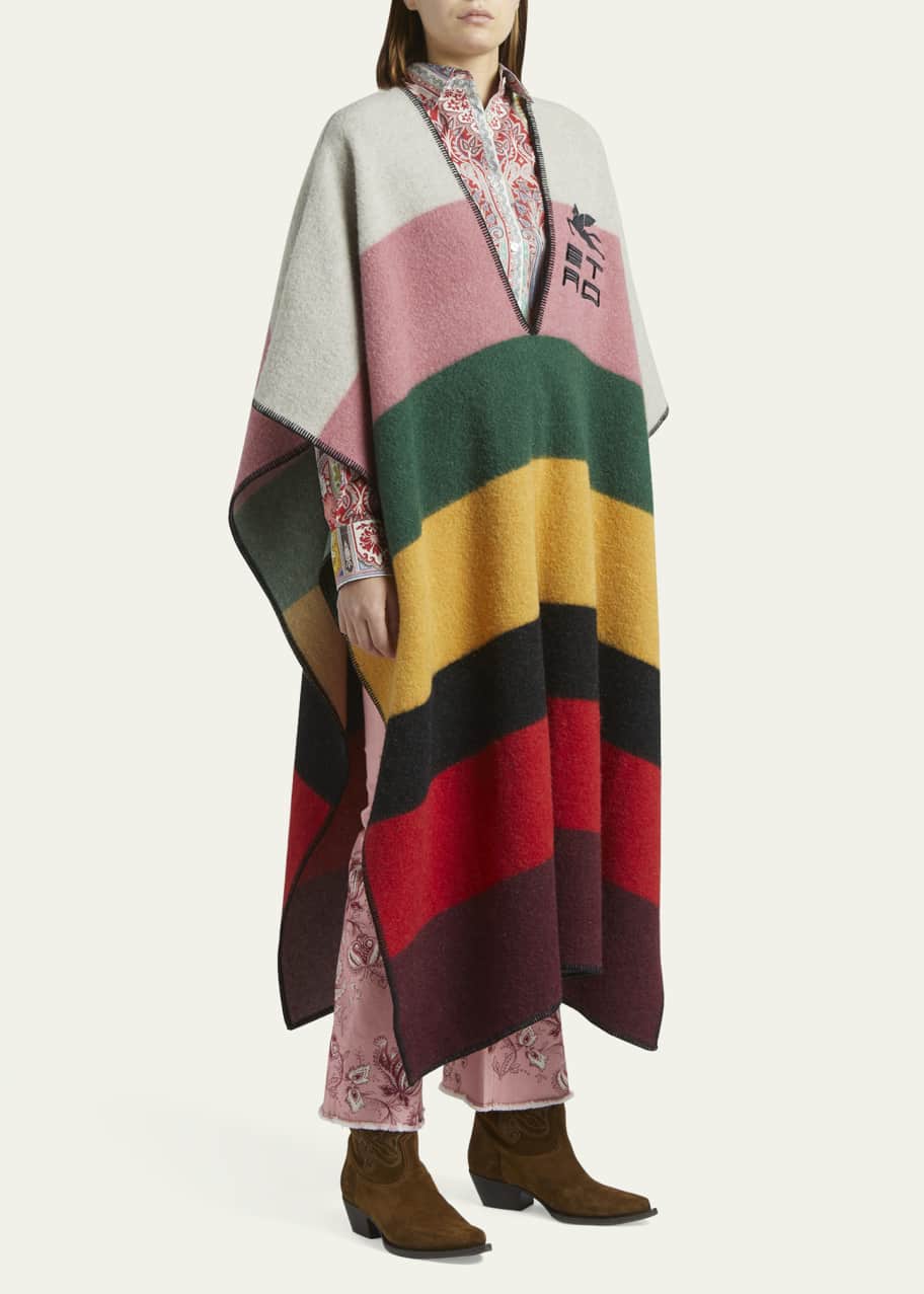 Colorblock Wool Blend Maxi Poncho