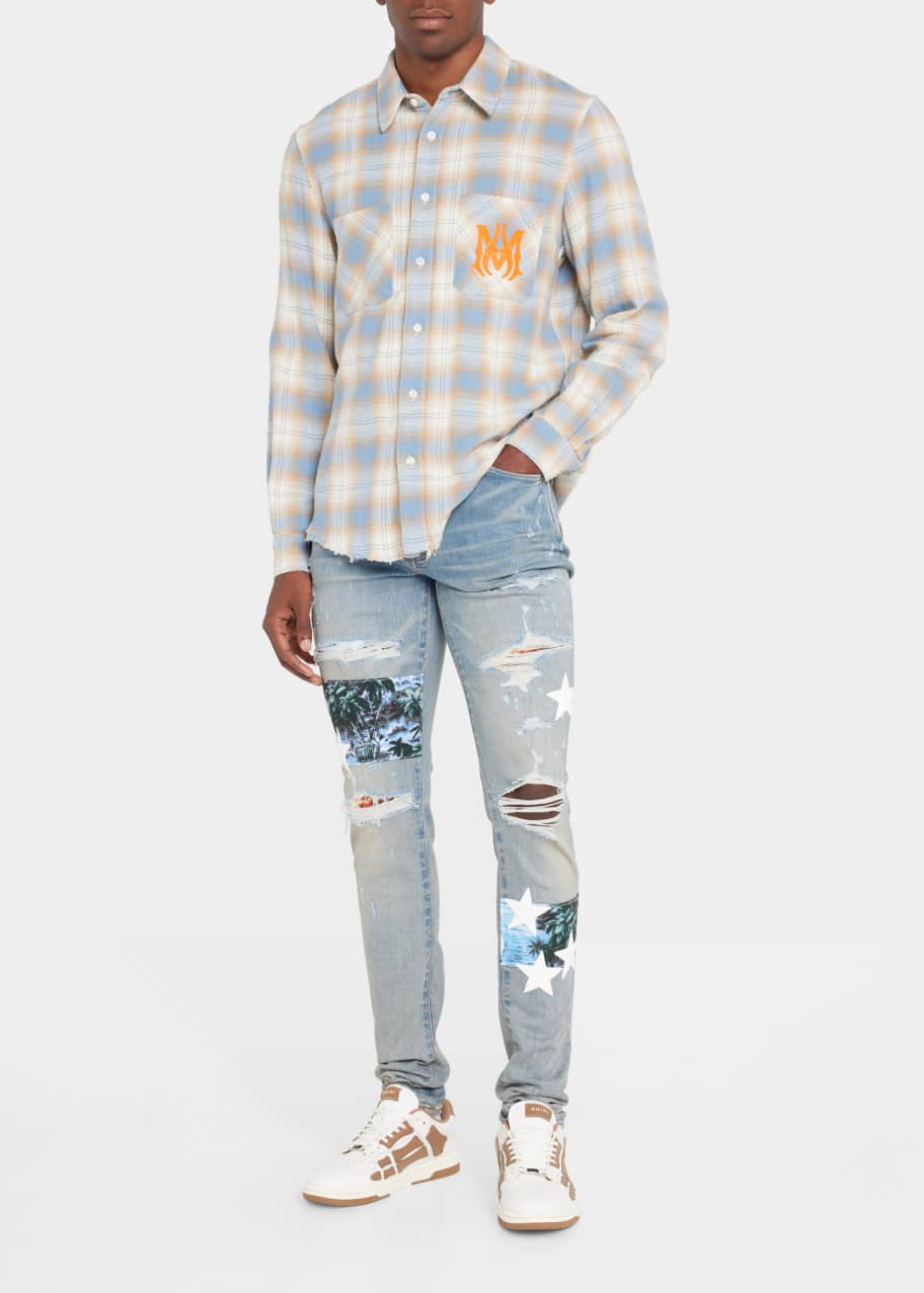 Amiri Men s Hawaiian Star Art Patch Skinny Jeans Bergdorf Goodman