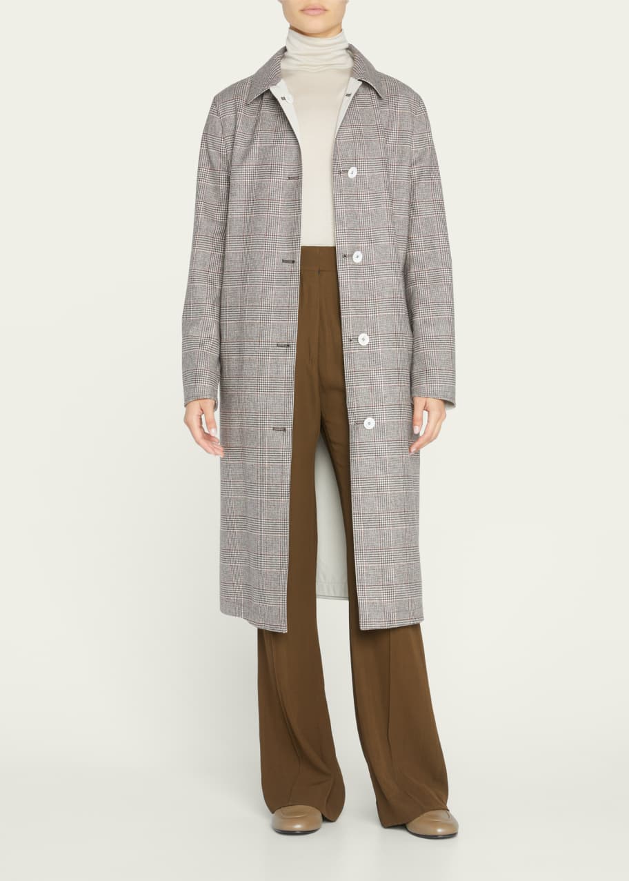 Image 1 of 1: Plaid Single-Breasted Belted Trench Coat