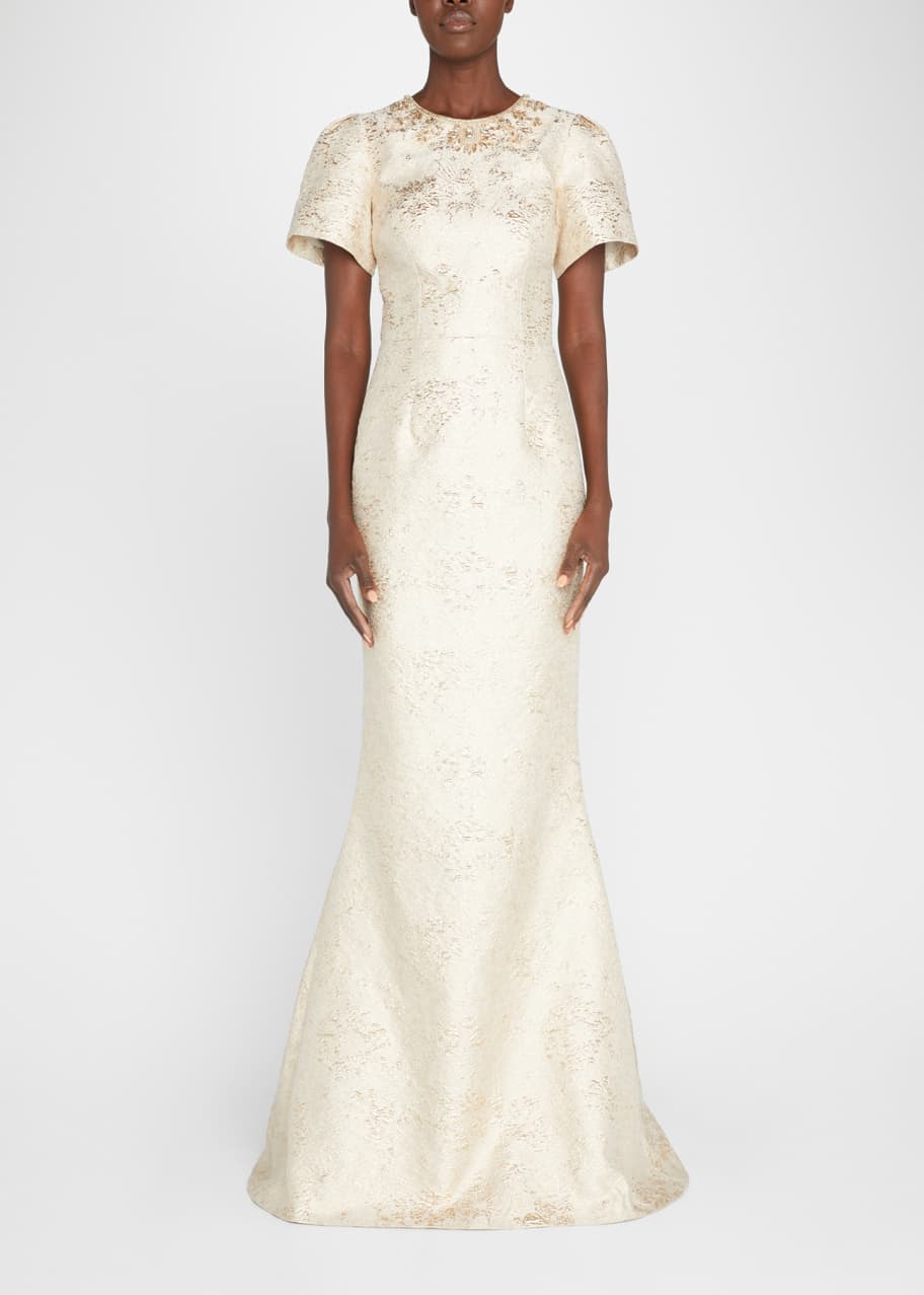 Rickie Freeman for Teri Jon Beaded Jacquard Trumpet Gown Bergdorf Goodman