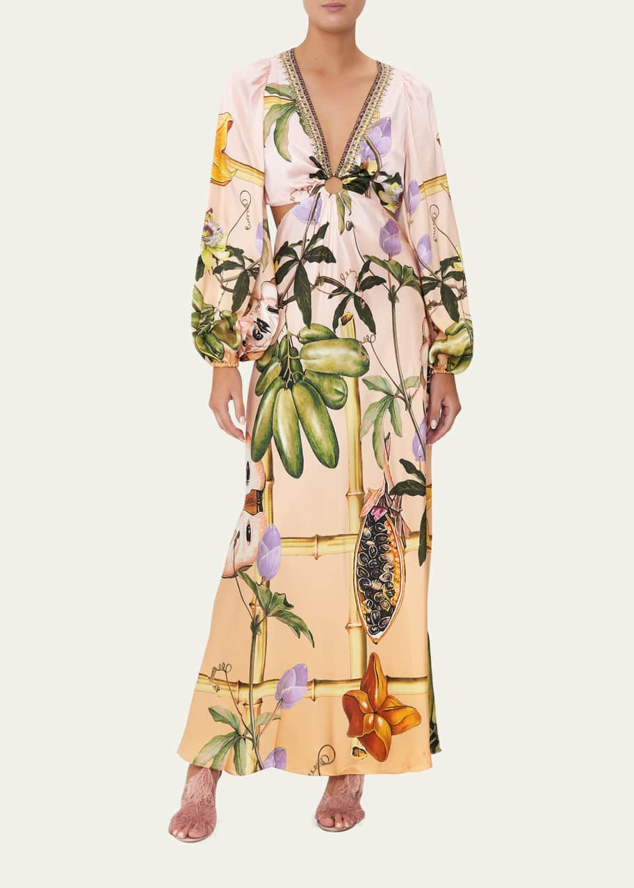 Camilla U-Ring Printed Silk Cutout Maxi Dress - Bergdorf Goodman