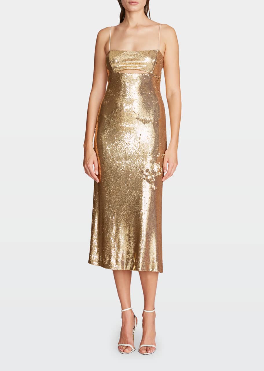 gold sequin cutout dress Gold Sequined Long Sleeve Cutout Back Mini Dress Gold / L / 100%Polyester main image 1