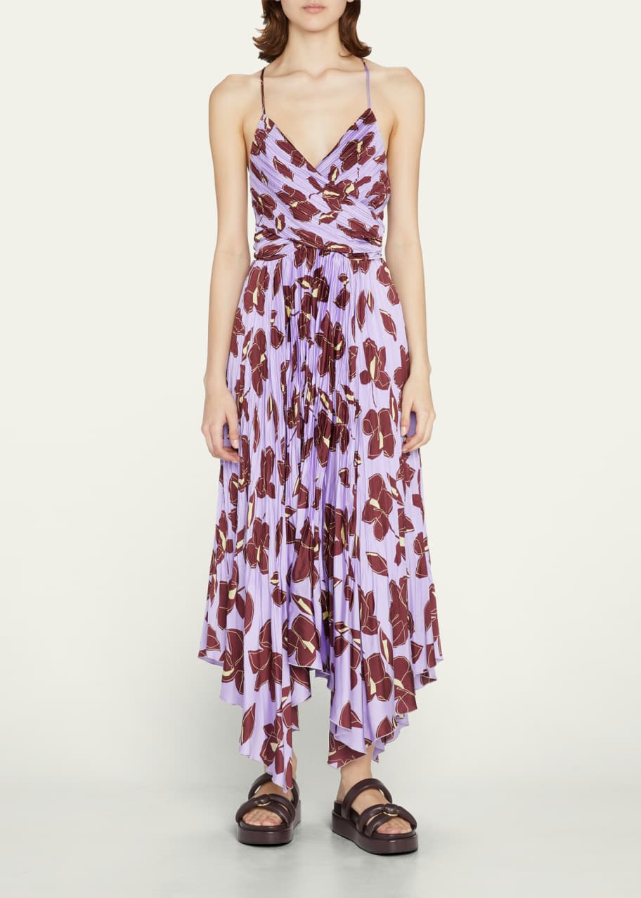 SIMKHAI Portia Collage Floral Print Crossover Midi Dress