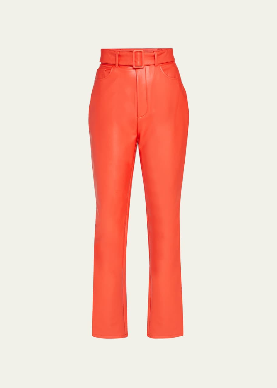 Image 1 of 1: Belted Faux Leather Slim-Leg Pants