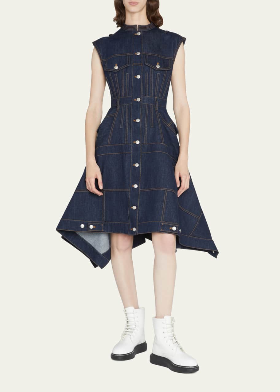 mcqueen denim dress McQueen // Blue Ruffled Denim Dress  VSP Consignment
