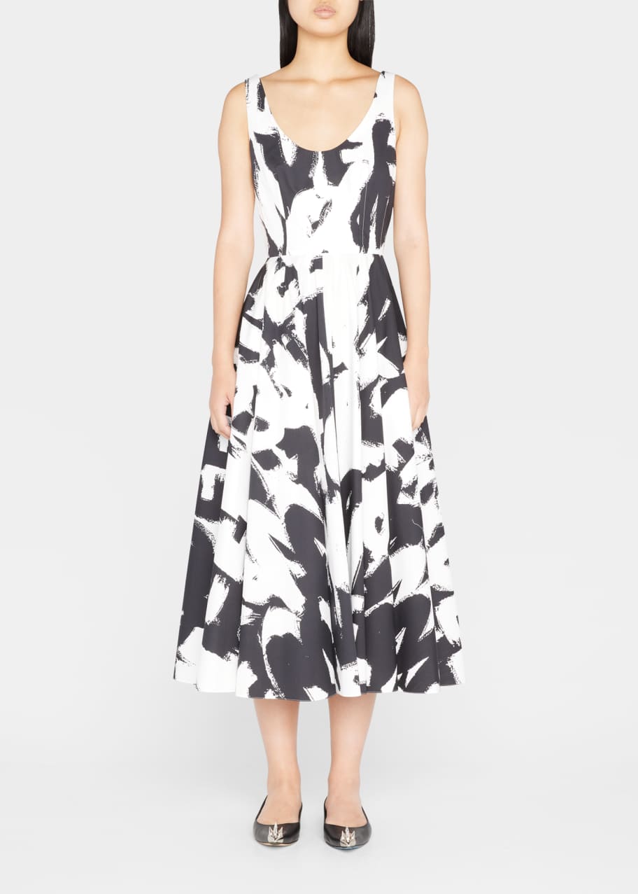 McQueen Graffiti-Print Poplin Fit-&-Flare Midi Dress - Bergdorf Goodman