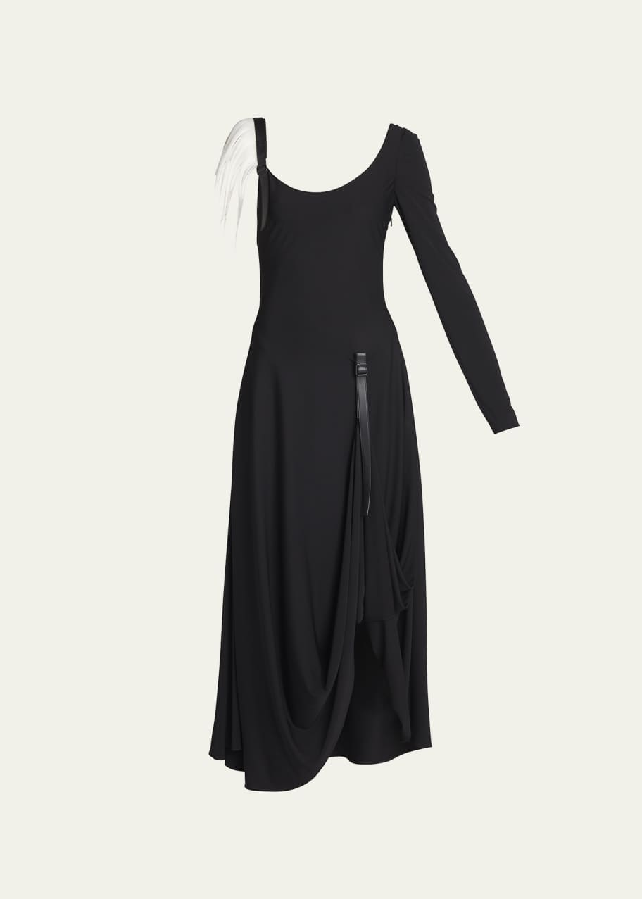 Asymmetric Maxi Dress w/ Goat Fur