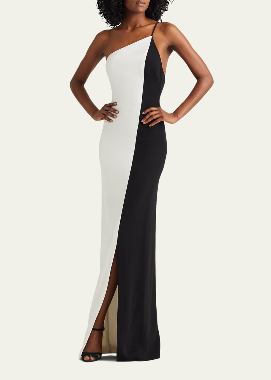 Ralph Lauren Collection Fabricio One-Shoulder Two-Tone Column Dress ...