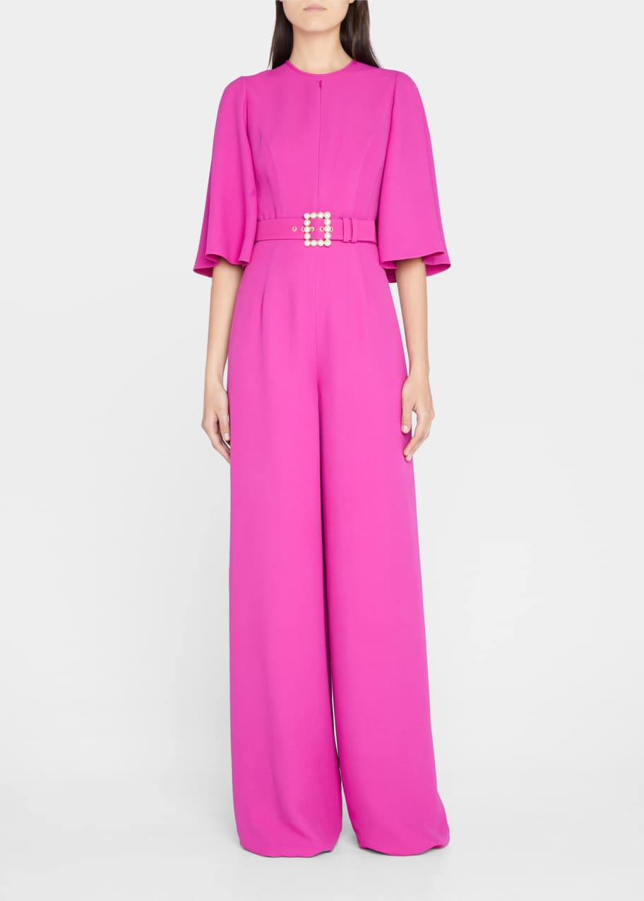 Andrew Gn Cape Belted Crepe Wide-Leg Jumpsuit - Bergdorf Goodman