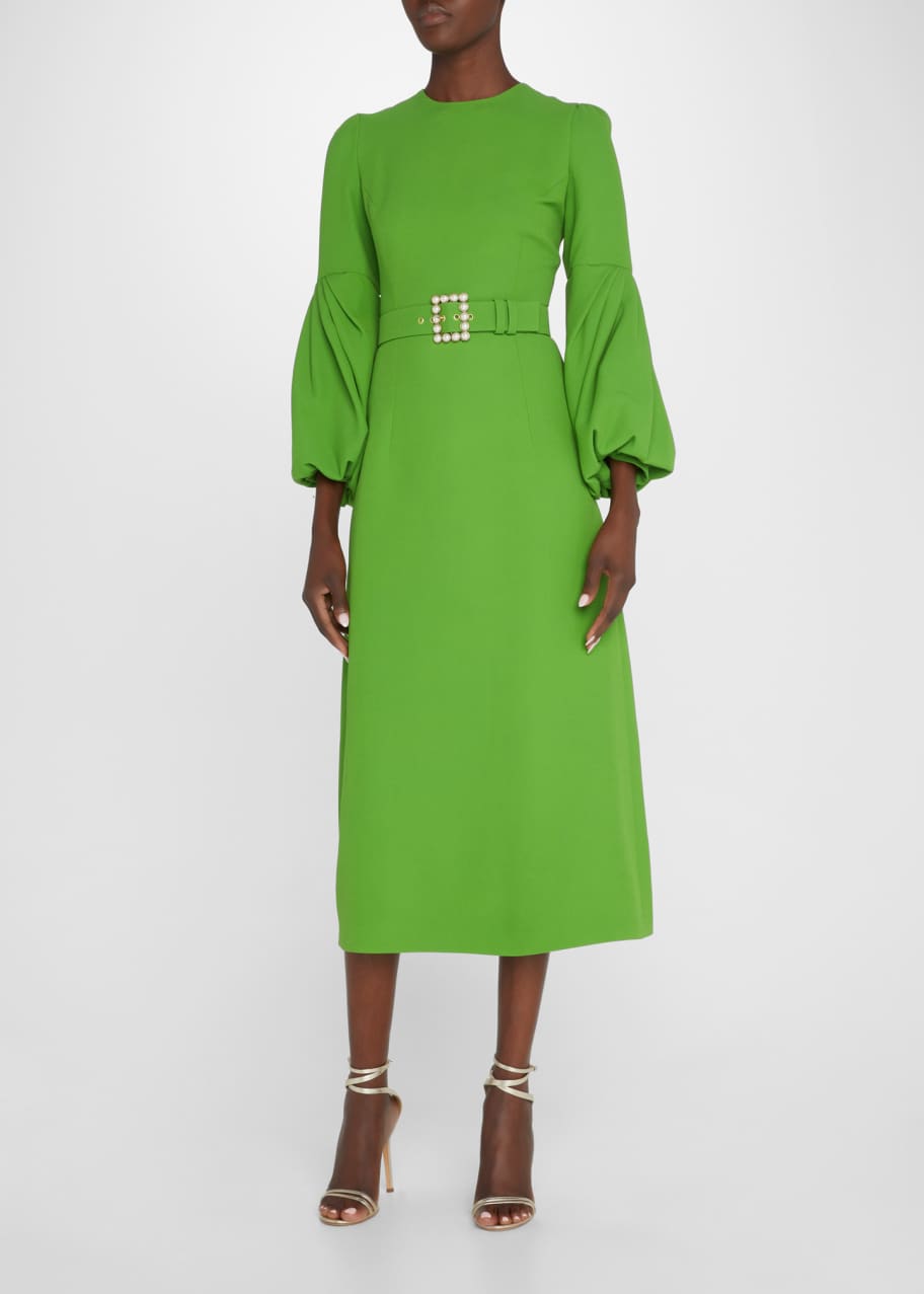 Andrew Gn Puff-Sleeve Belted Midi Dress - Bergdorf Goodman