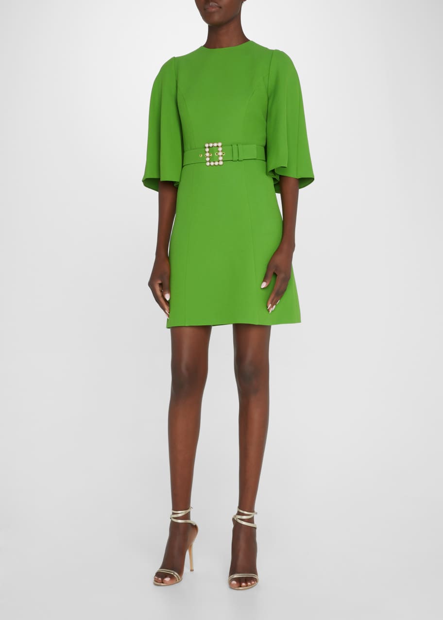 andrew gn green dress Andrew Gn Crystal-embellished Cutout Pliss Satin-trimmed Crepe Gown in  Green