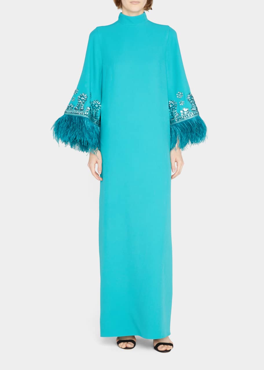 Andrew Gn Crystal Feather-Trim Caftan Gown - Bergdorf Goodman